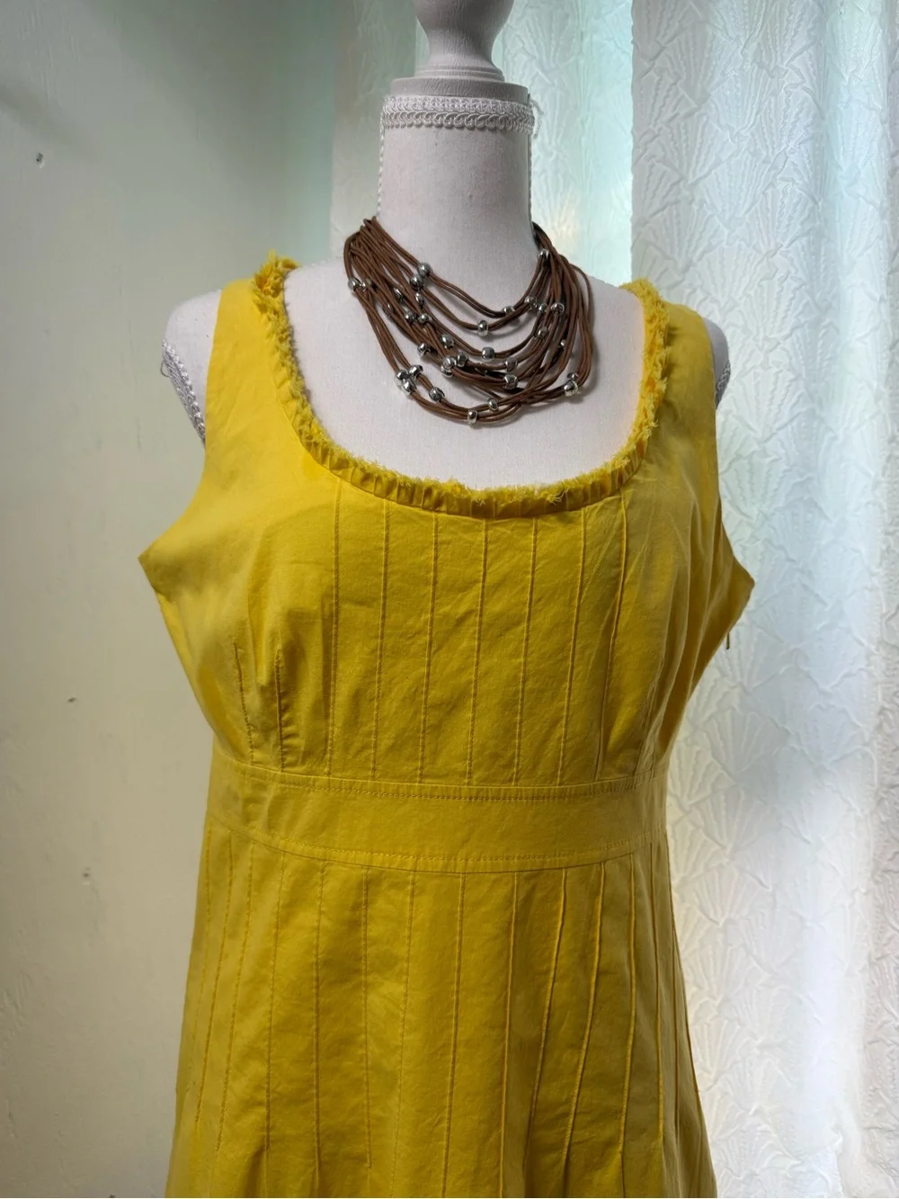 Tory Burch Yellow Sleeveless Midi Dress with Fringe Hem